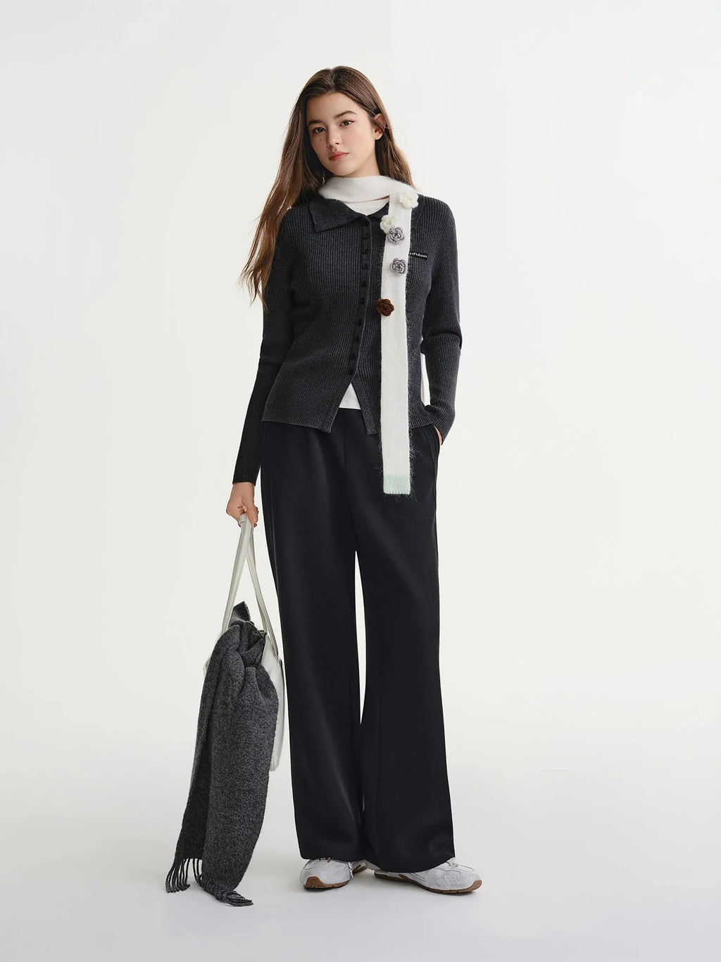 Slim-Fit Lapel Cardigan Ribbed Long Sleeve Fall Top