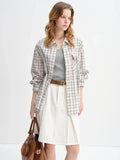 Plus Size Plaid Accent Drawstring Shirt