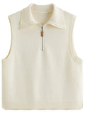 Lapel Collar Button-Up Knit Vest for Women