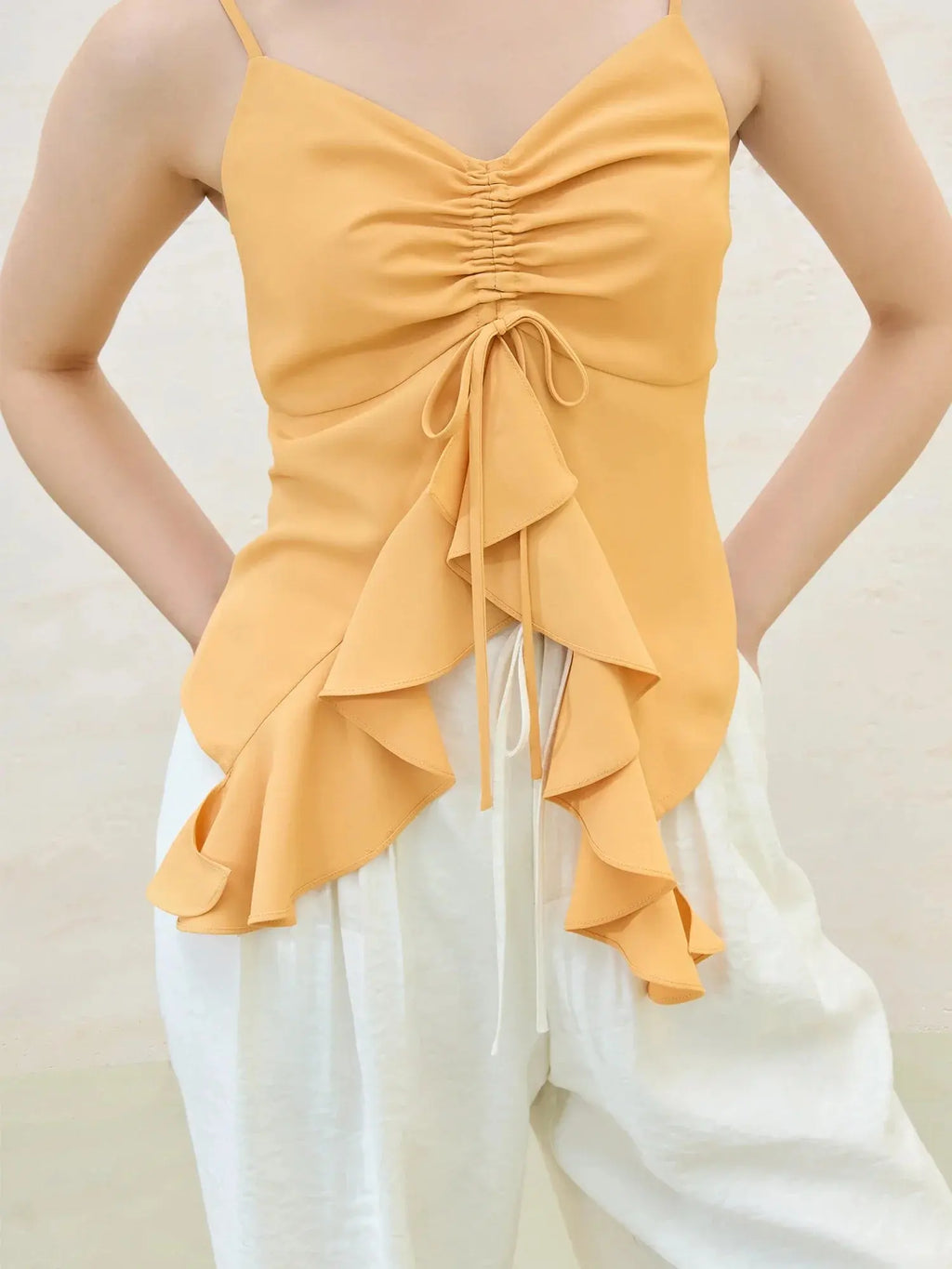 Women's Ruffle Drawstring Strappy Vest Top