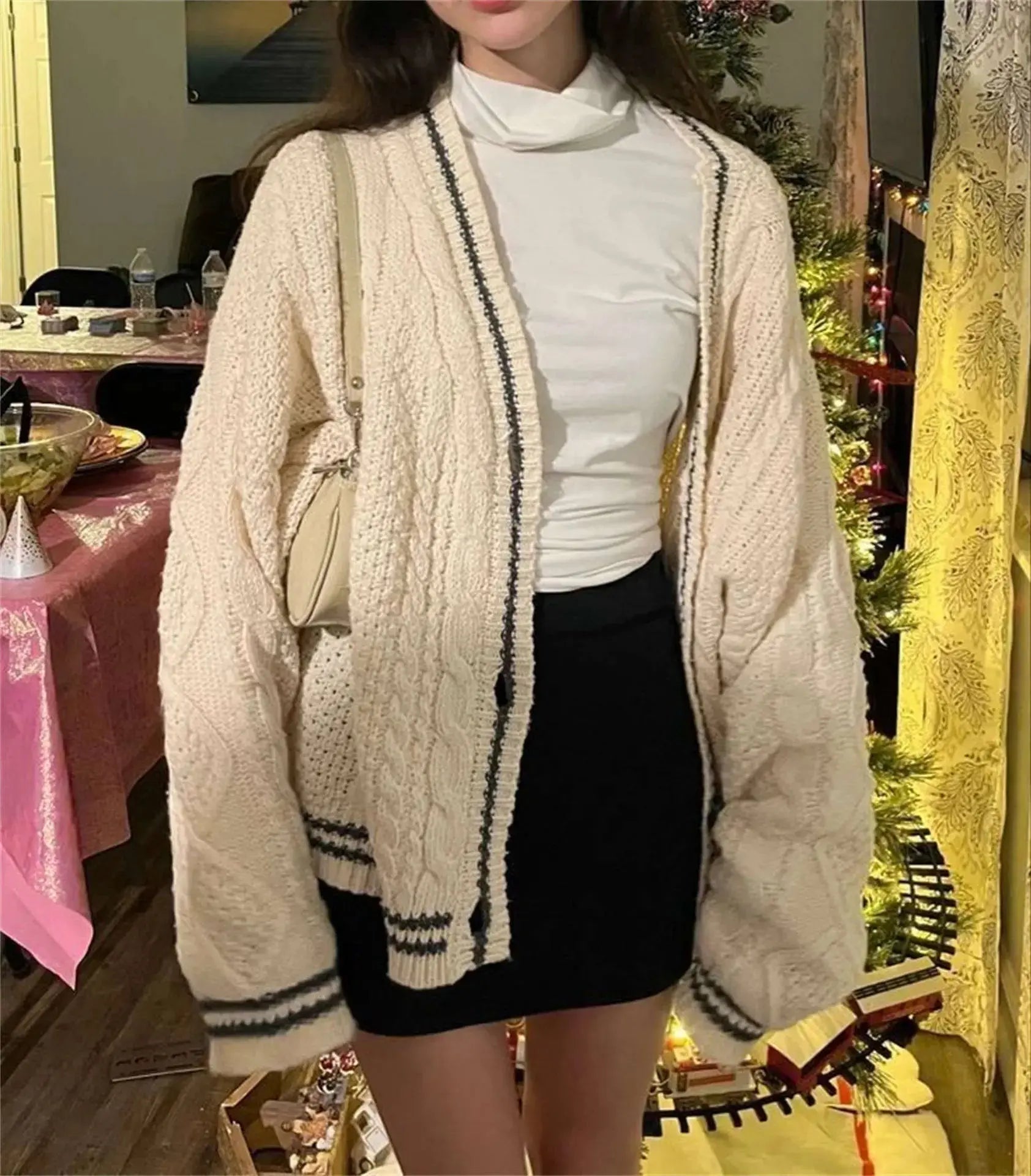 Vintage Cardigan Star-Embroidered Oversized Sweater