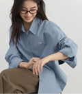 Loose Cotton Blue Shirt Casual Long-Sleeved Blouse