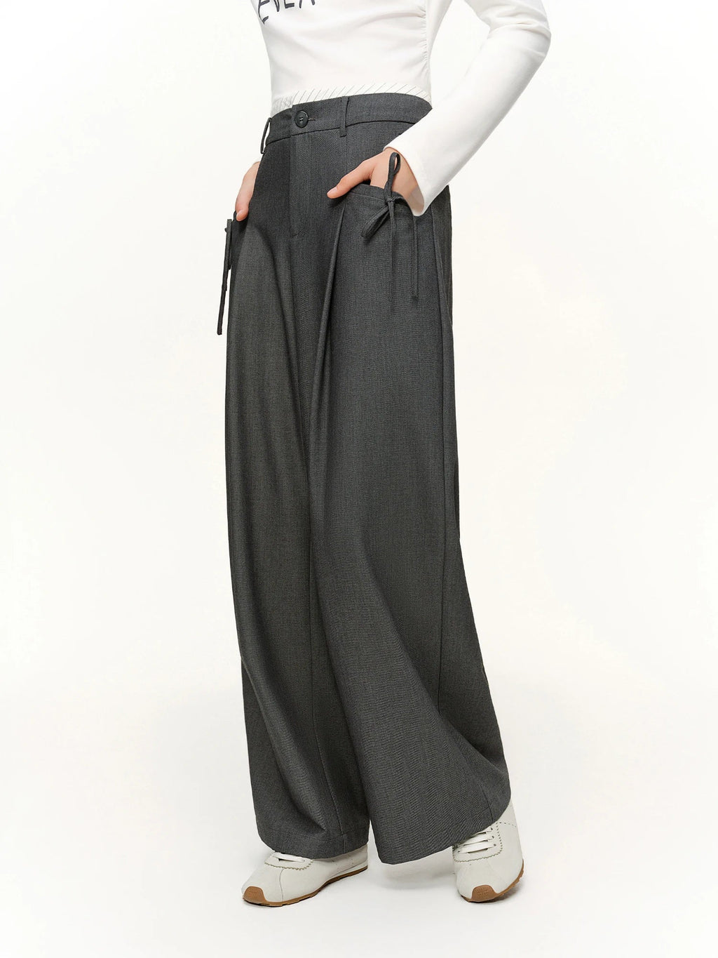 Spring Women's Pants High Waist Stripe Straight Leg Trousers