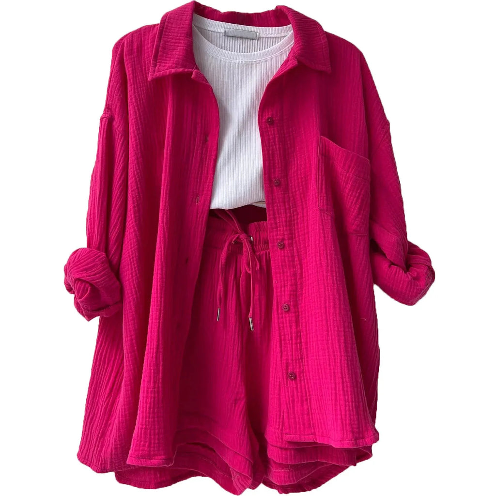 Women’s 2-Piece Cotton Gauze Pajama Set Summer Sleepwear