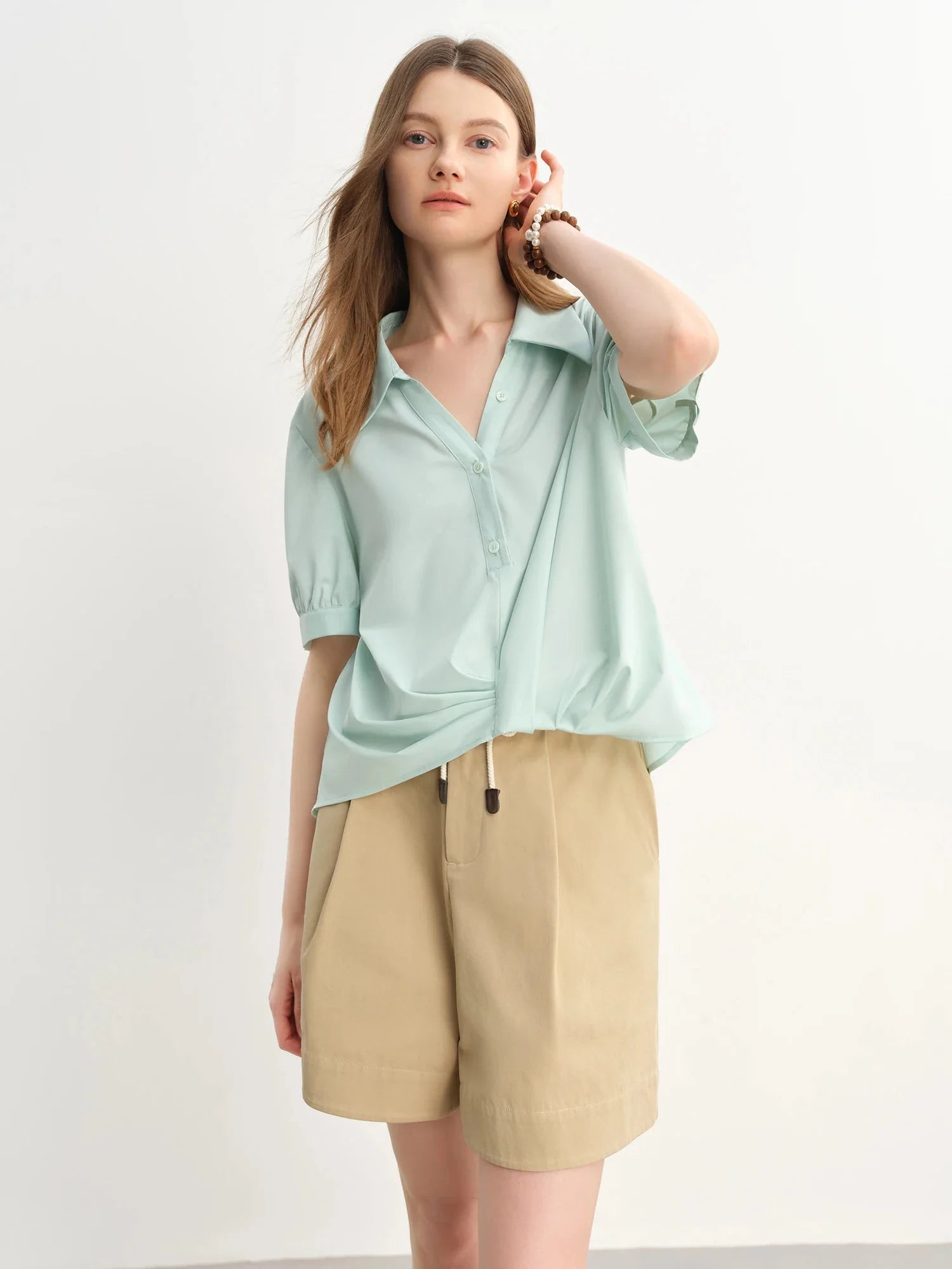 Plus Size Women’s Asymmetrical Pleated Shirt Stylish Blouse