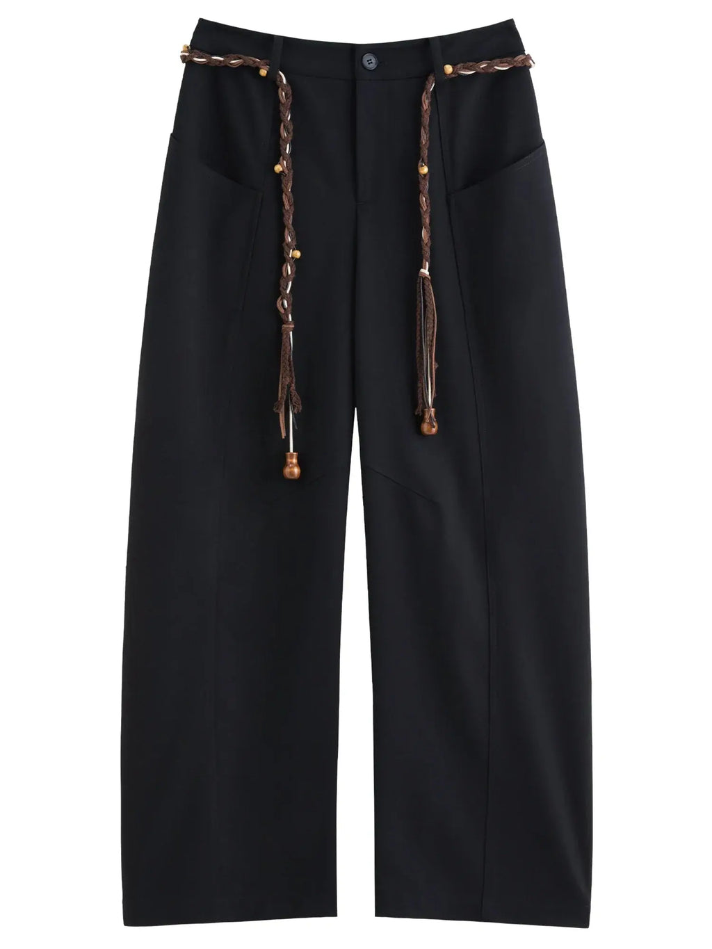 Curved Hem Wide-Leg Pants