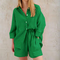 Women's Cotton Pajama Set Casual Collar Sleepwear Suit
