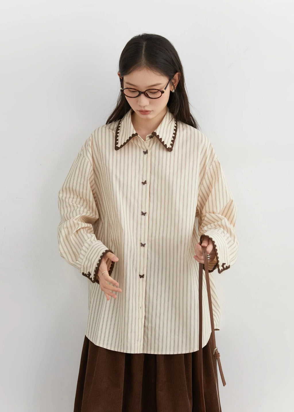 Women’s Striped Long Sleeve Blouse Loose Cotton Shirt