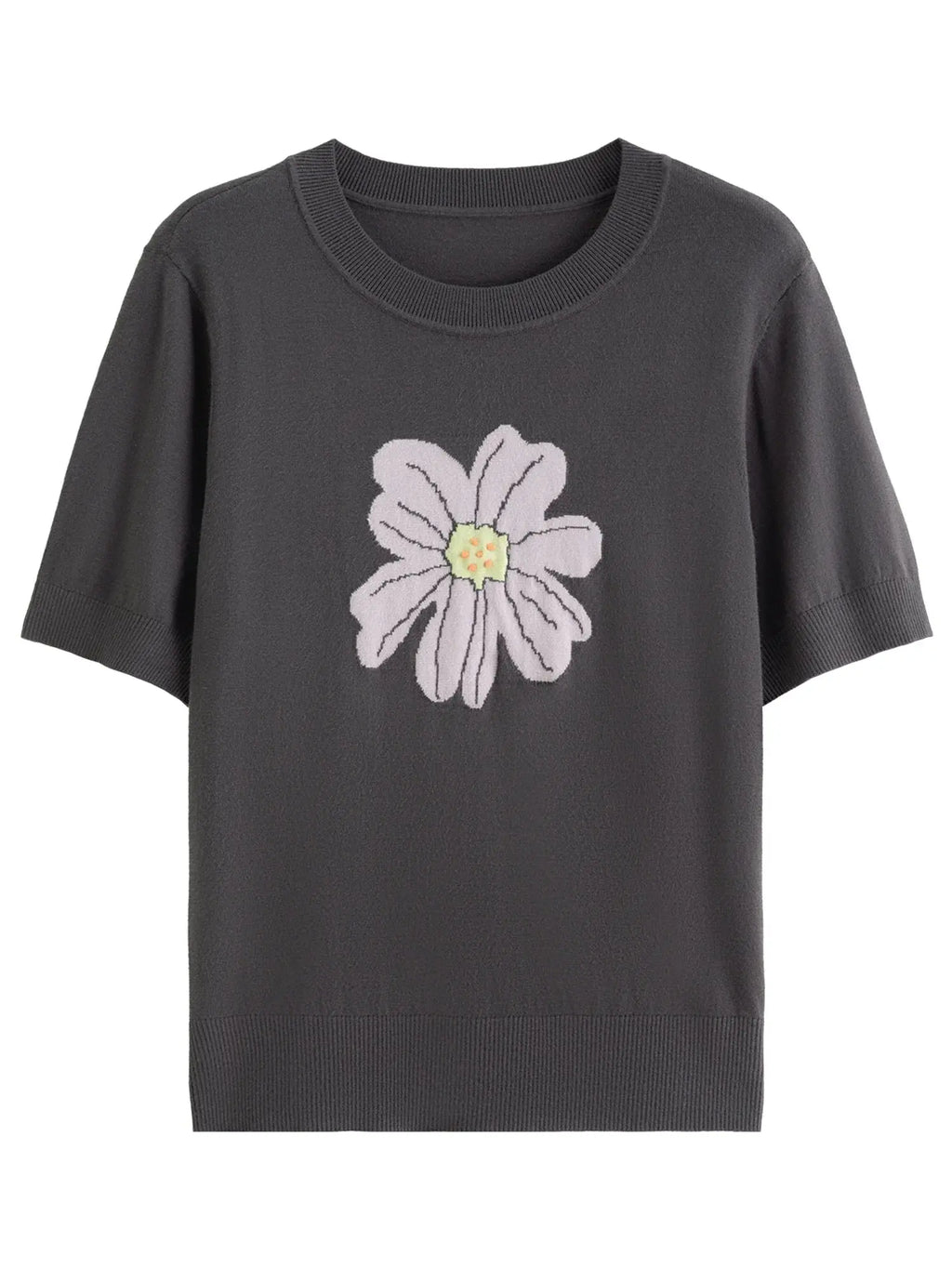 Autumn Bloom Knit Tee Soft Short-Sleeve Top