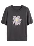 Autumn Bloom Knit Tee Soft Short-Sleeve Top
