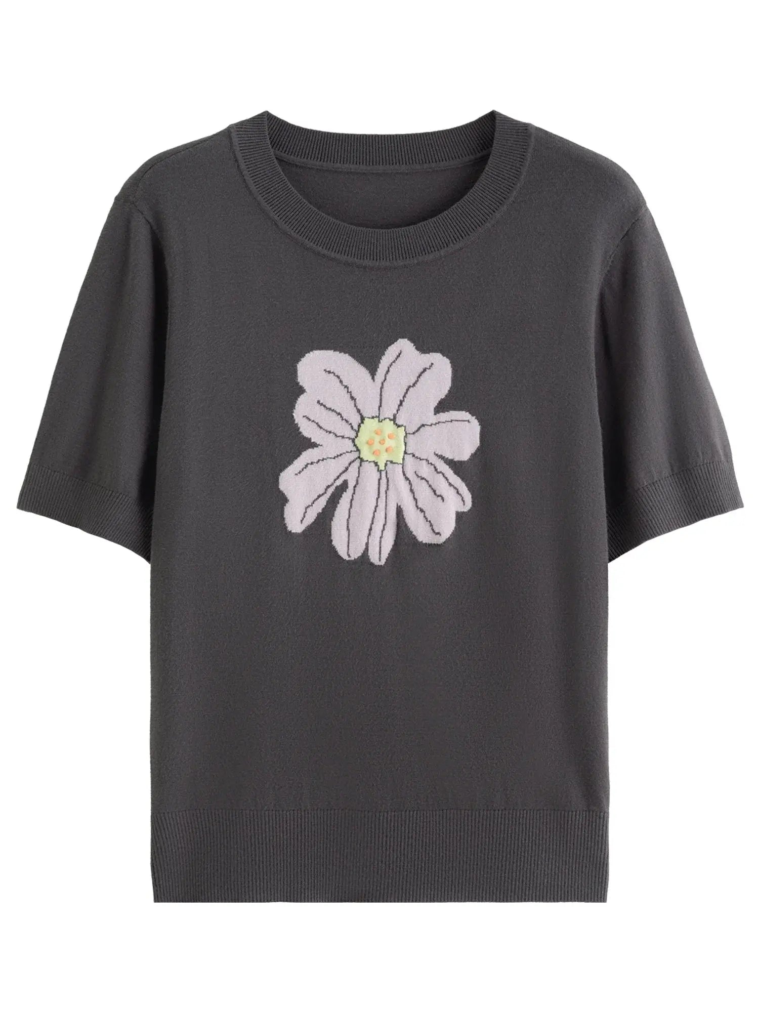 Autumn Bloom Knit Tee Soft Short-Sleeve Top