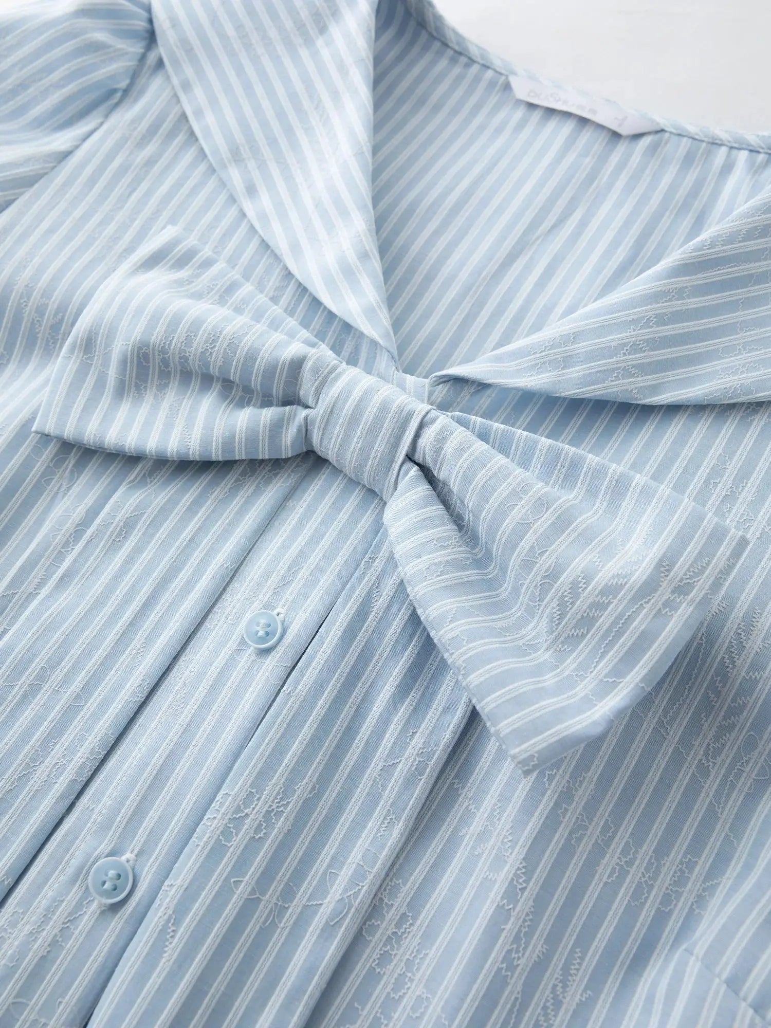 Plus Size Navy Striped Shirt with Collar & Bow Detail