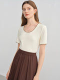 Contrast Lace Embroidered T-Shirt Casual Slim Fit