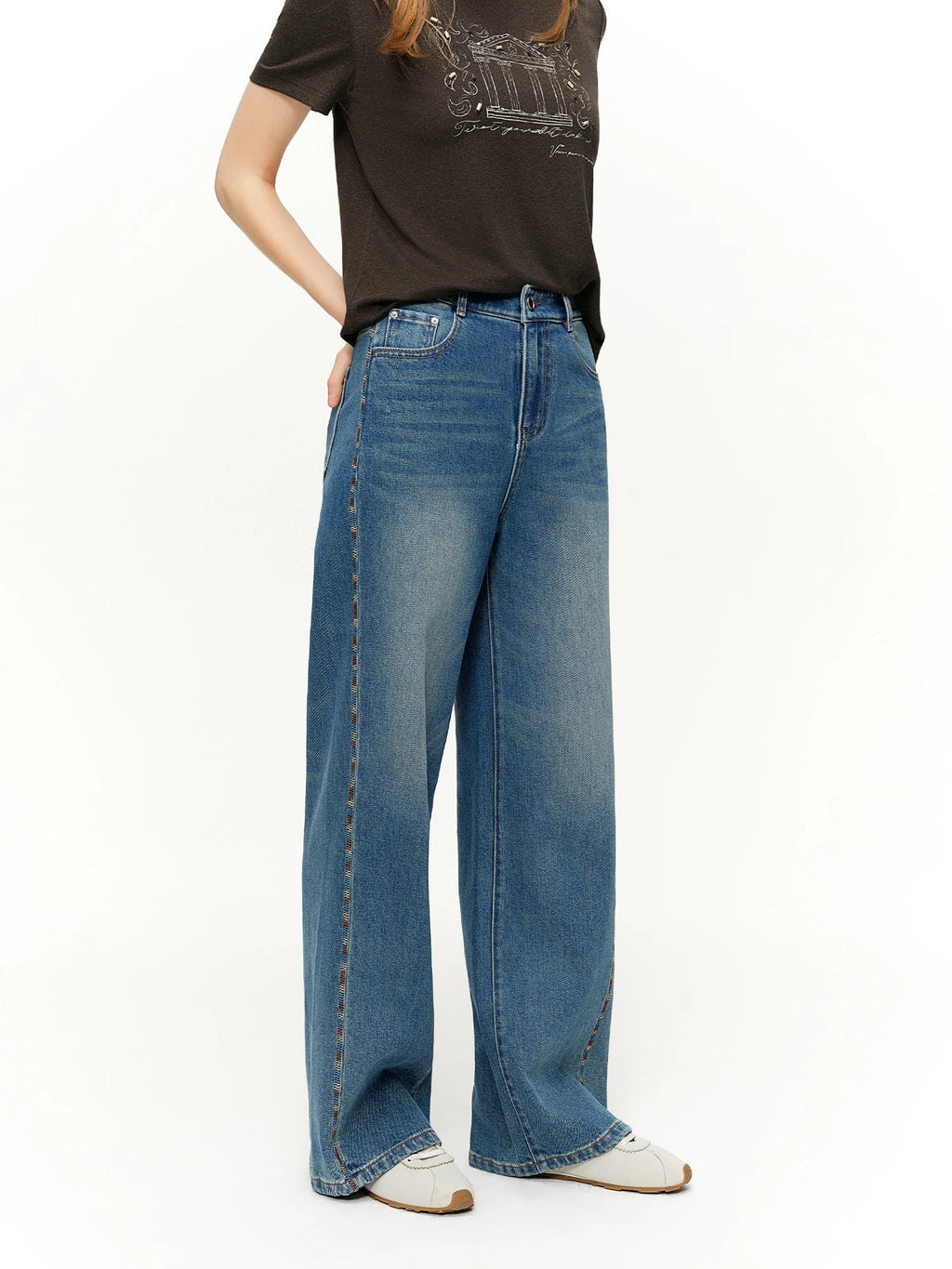 Women's Jeans Color Block Embroidered Straight Leg
