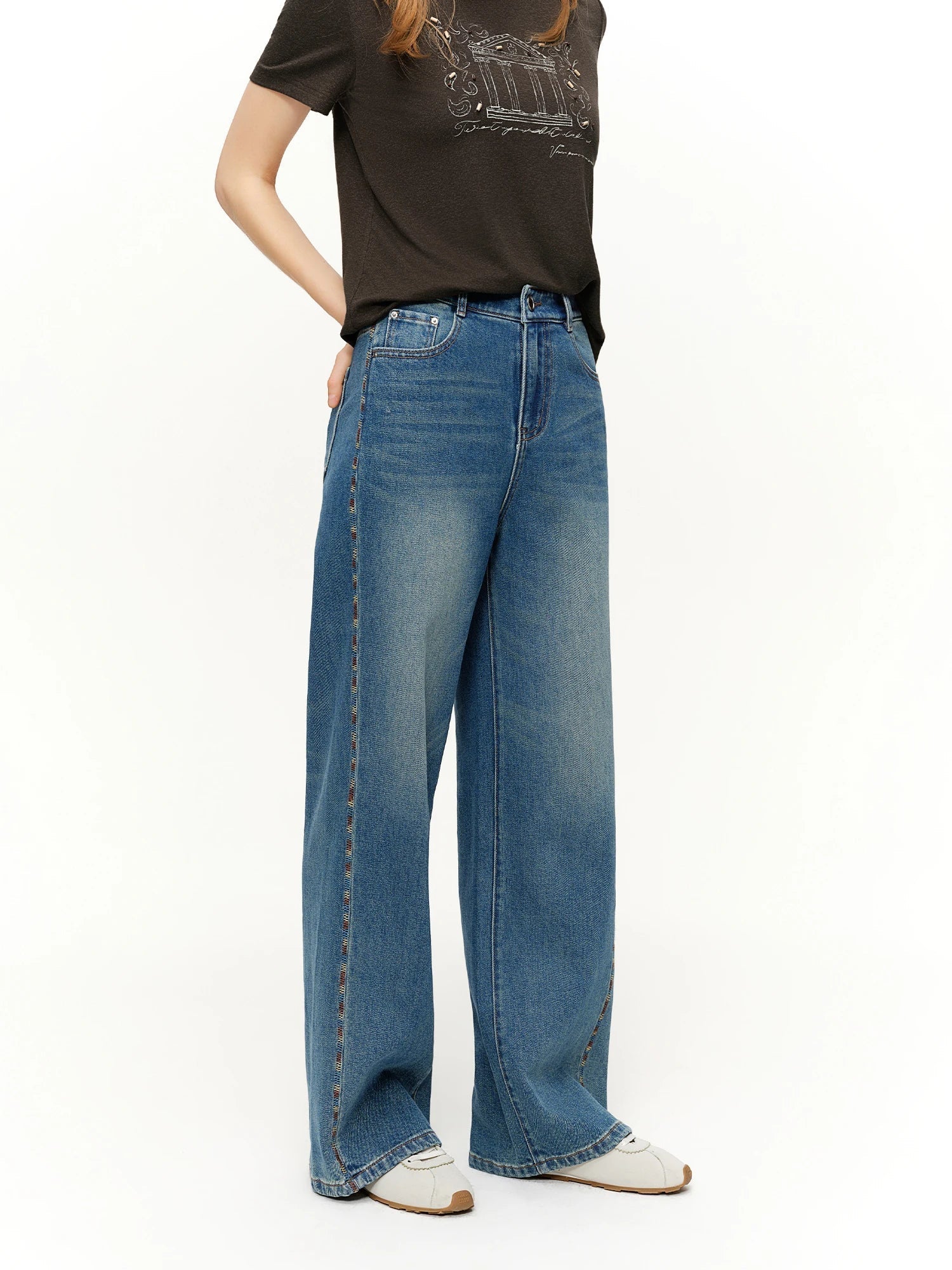 Women's Jeans Color Block Embroidered Straight Leg