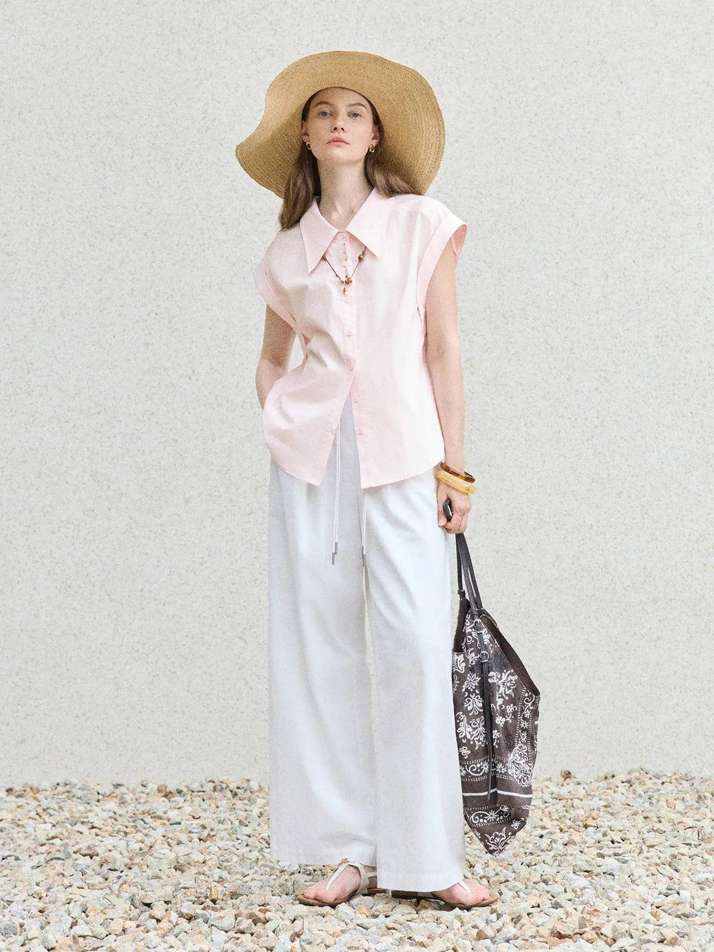 Chic French Style Pink Minimalist Temperament Shirt