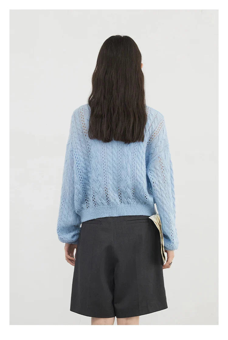 Mohair Hollow Knit Cardigan Loose Casual Short Jumper