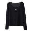 U-Neck Contrast Print Tee Long Sleeve Cotton Basic