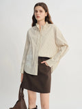 Plus Size Striped Ribbon Shirt Chic Lace Patch Autumn