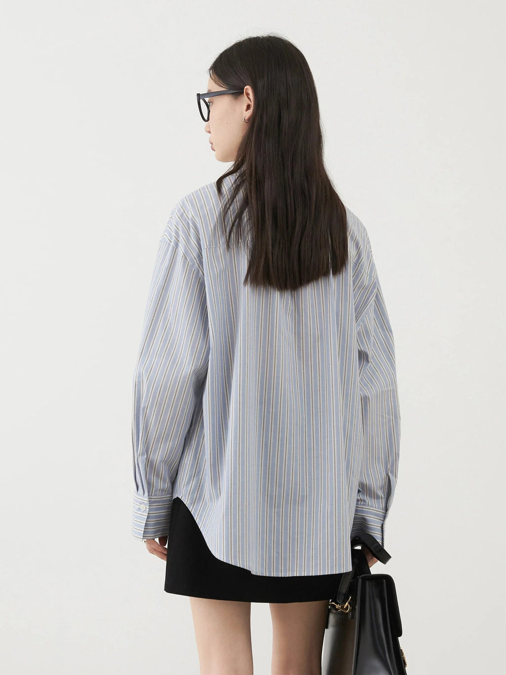 Blue Striped Bow Tie Blouse Cotton Casual Shirt