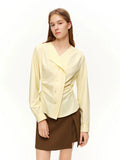 Women’s Asymmetrical V-Neck Blouse Slim Fit Office Top