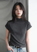 Slim Fit Half High Neck T-Shirt Elastic Basic Tee