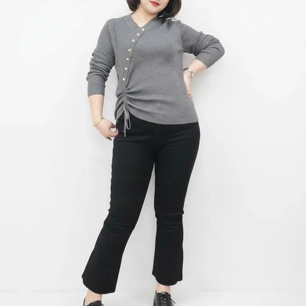 Plus Size Women's Long Sleeve Button Sweater