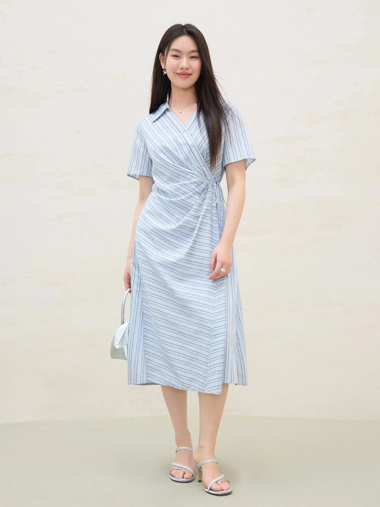 Surplice Midi Shirt Dress Summer Office & Casual
