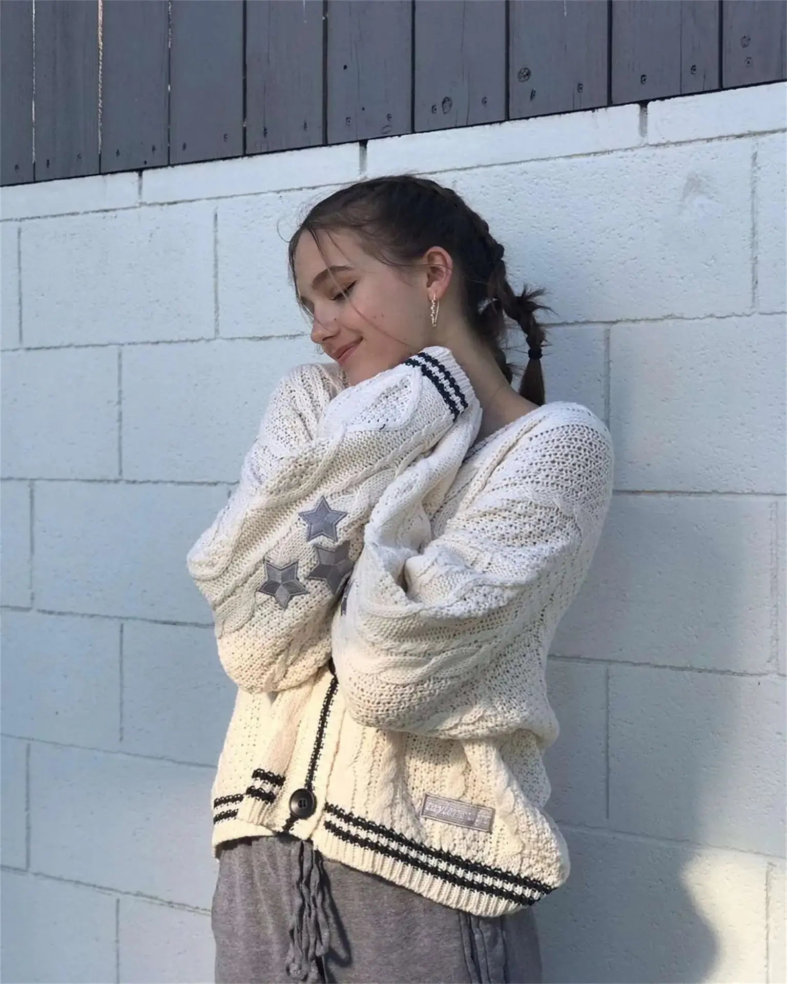 Vintage Cardigan Star-Embroidered Oversized Sweater