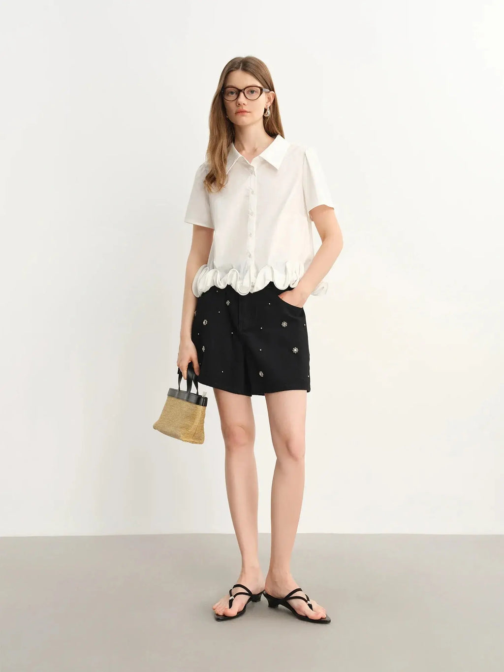 Chic Plus-Size Beaded Denim Shorts