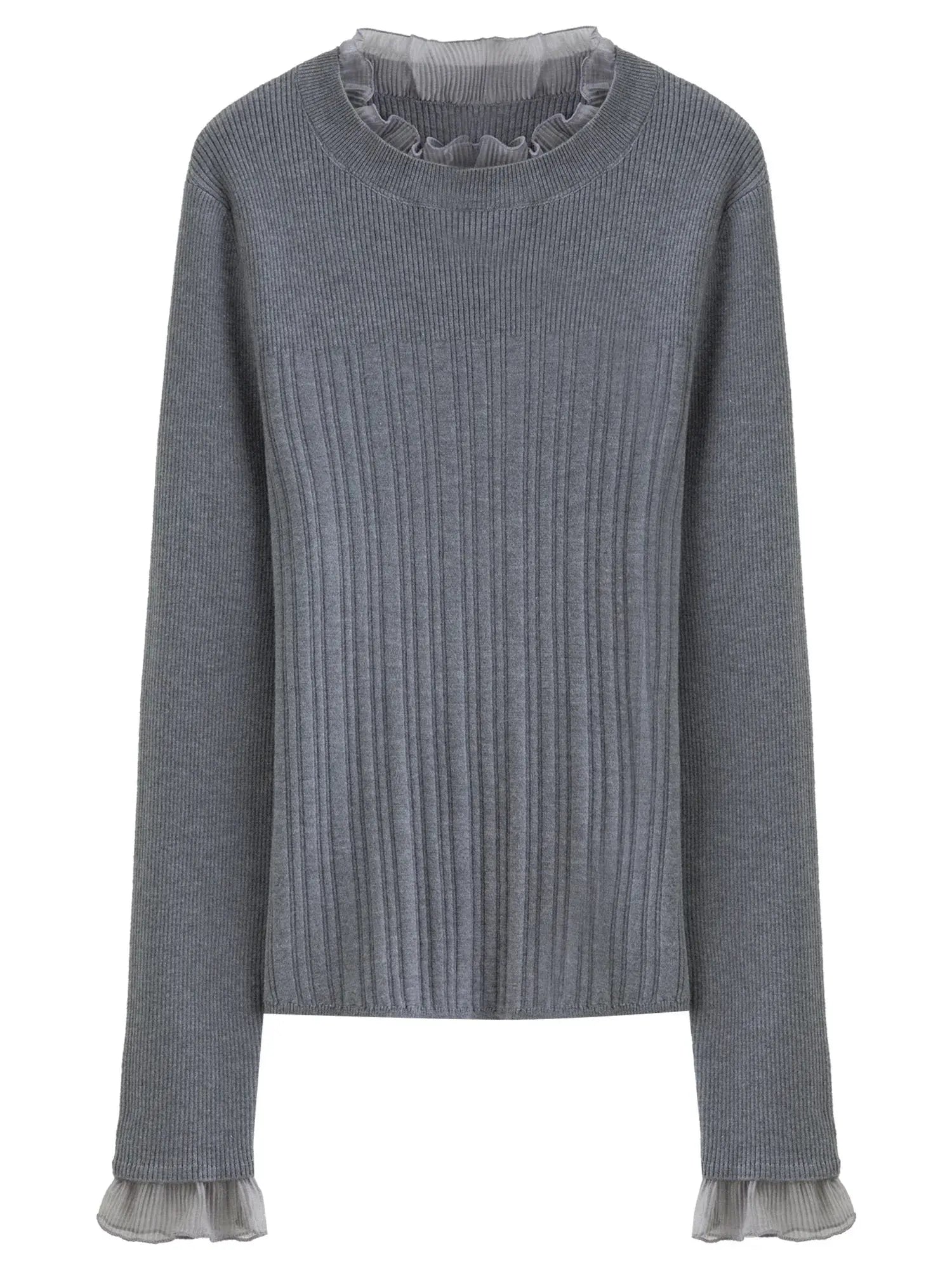 Chic Plus Size Lace Collar Knit Top - Winter Base Layer