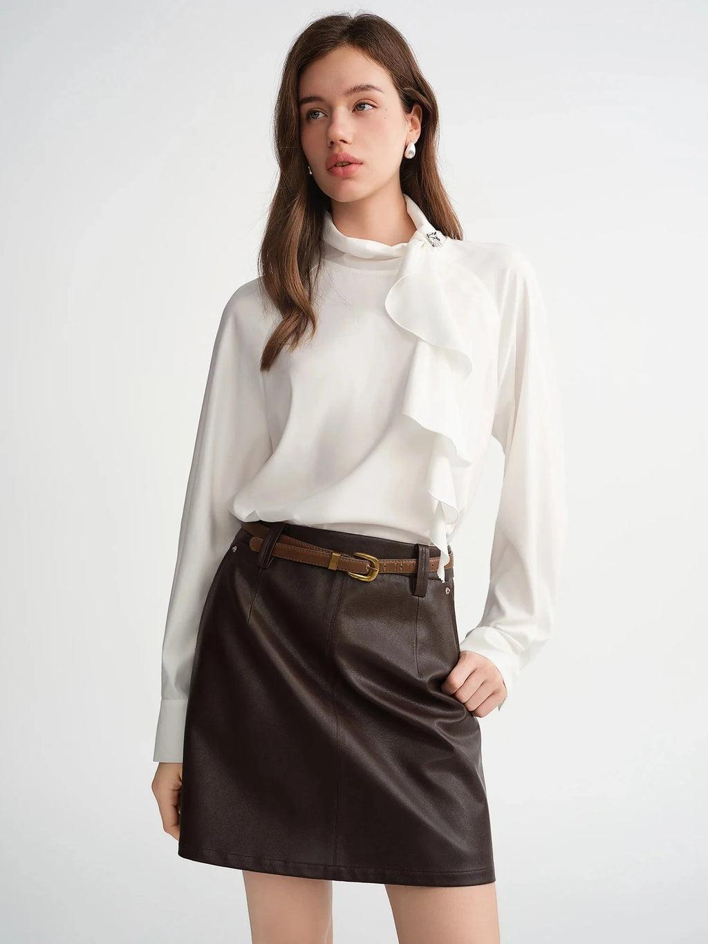 Elegant White Asymmetrical Skew Collar Blouse