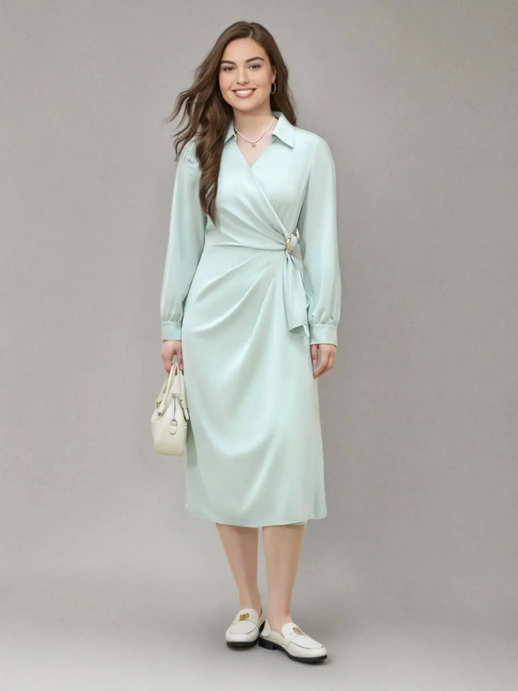 Plus Size Metal Detail Long Dress Spring Fashion