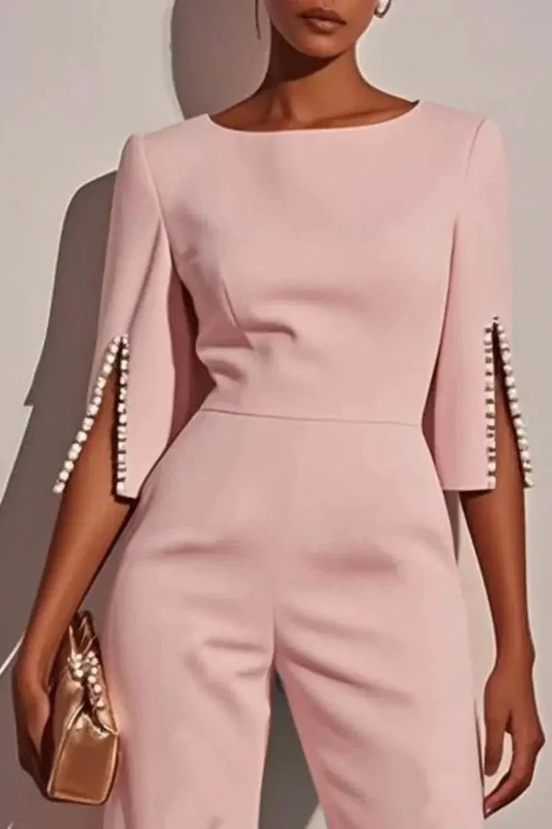 Chic Jumpsuit with Beading A Straight-Leg Classic