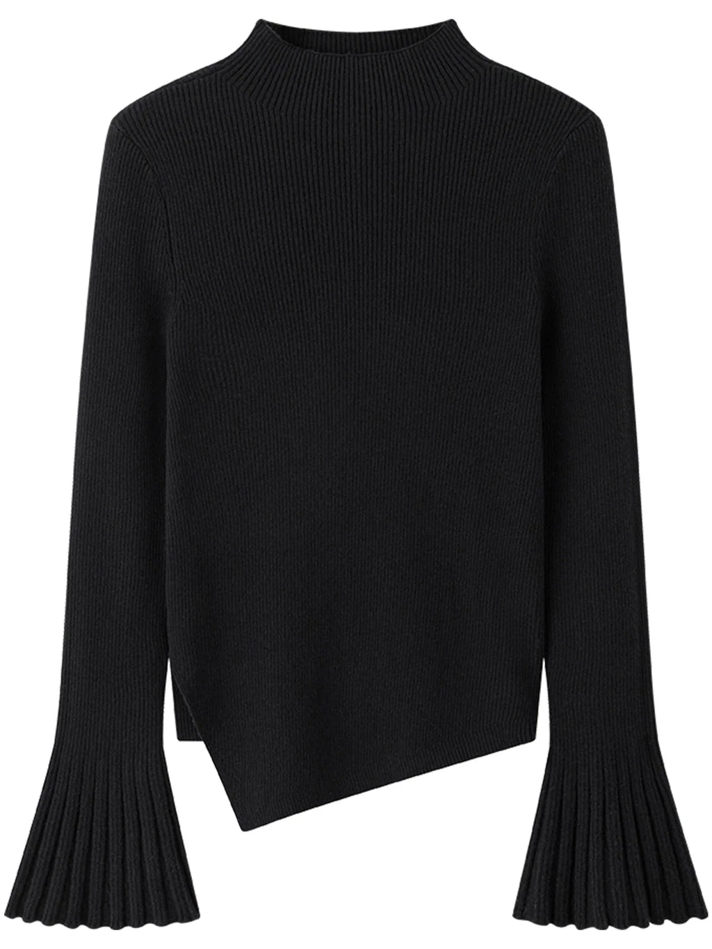 Plus Size Bell Sleeve Knit Sweater Mock Neck Winter Top