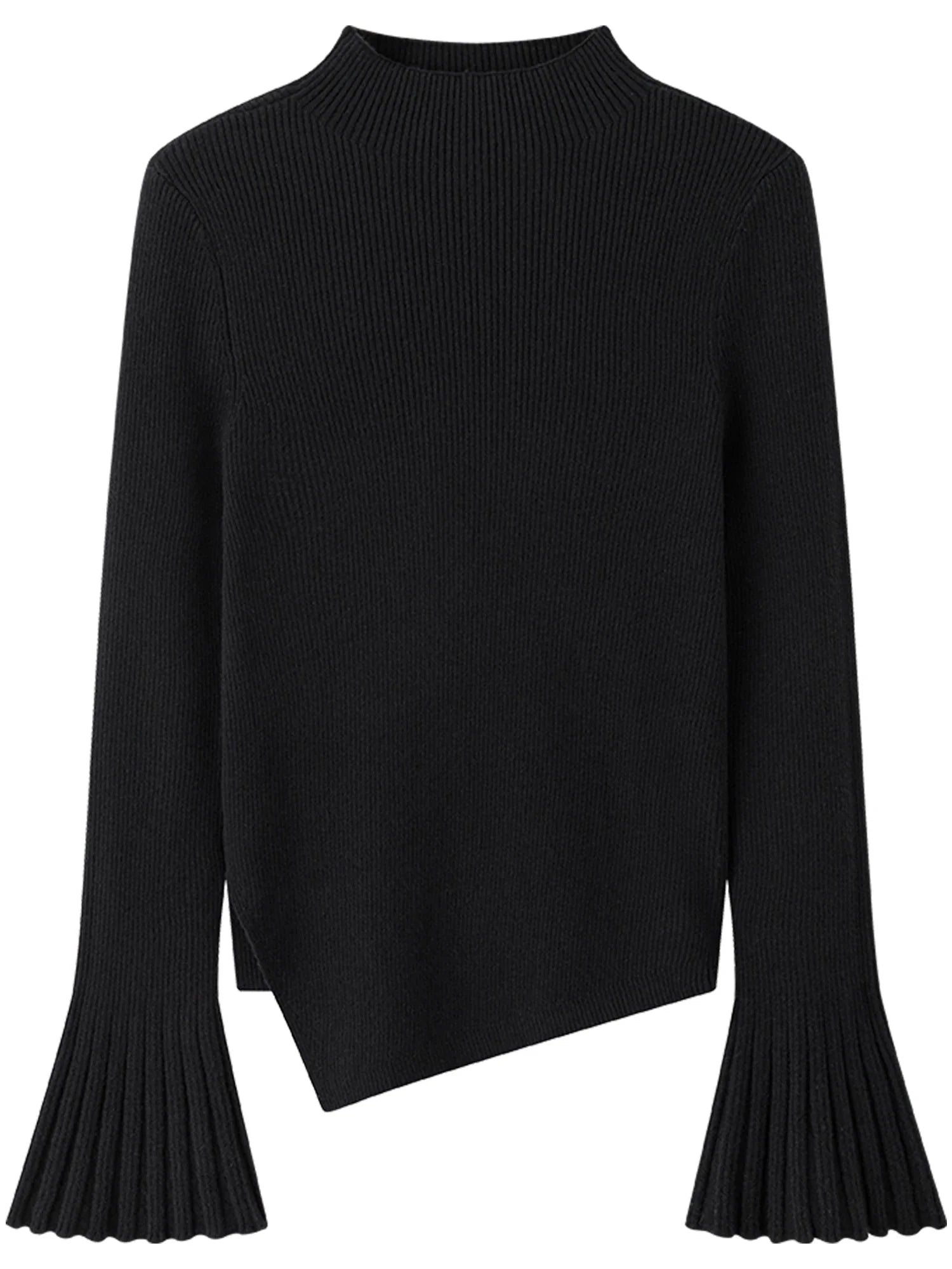 Plus Size Bell Sleeve Knit Sweater Mock Neck Winter Top