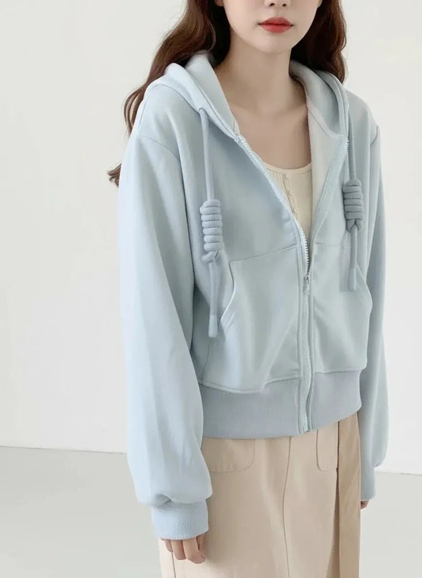 Preppy Lace-Up Cropped Hoodie