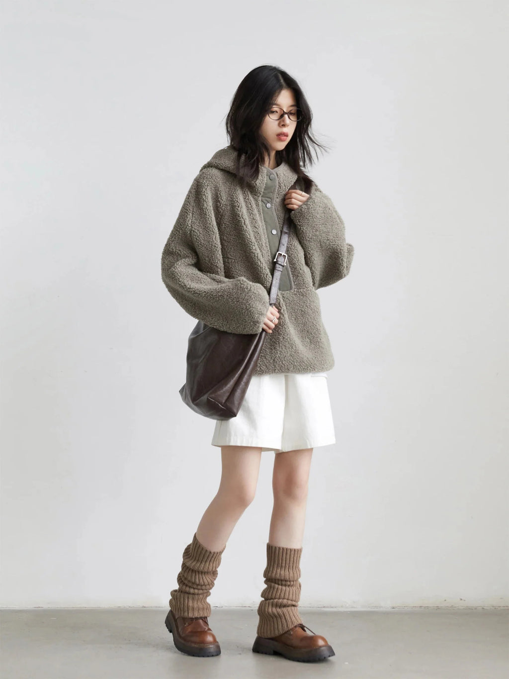 Hooded Granular Fleece Jacket Loose Casual Short Coat