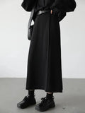 Black High-Waist Pleated Midi Skirt with Slit