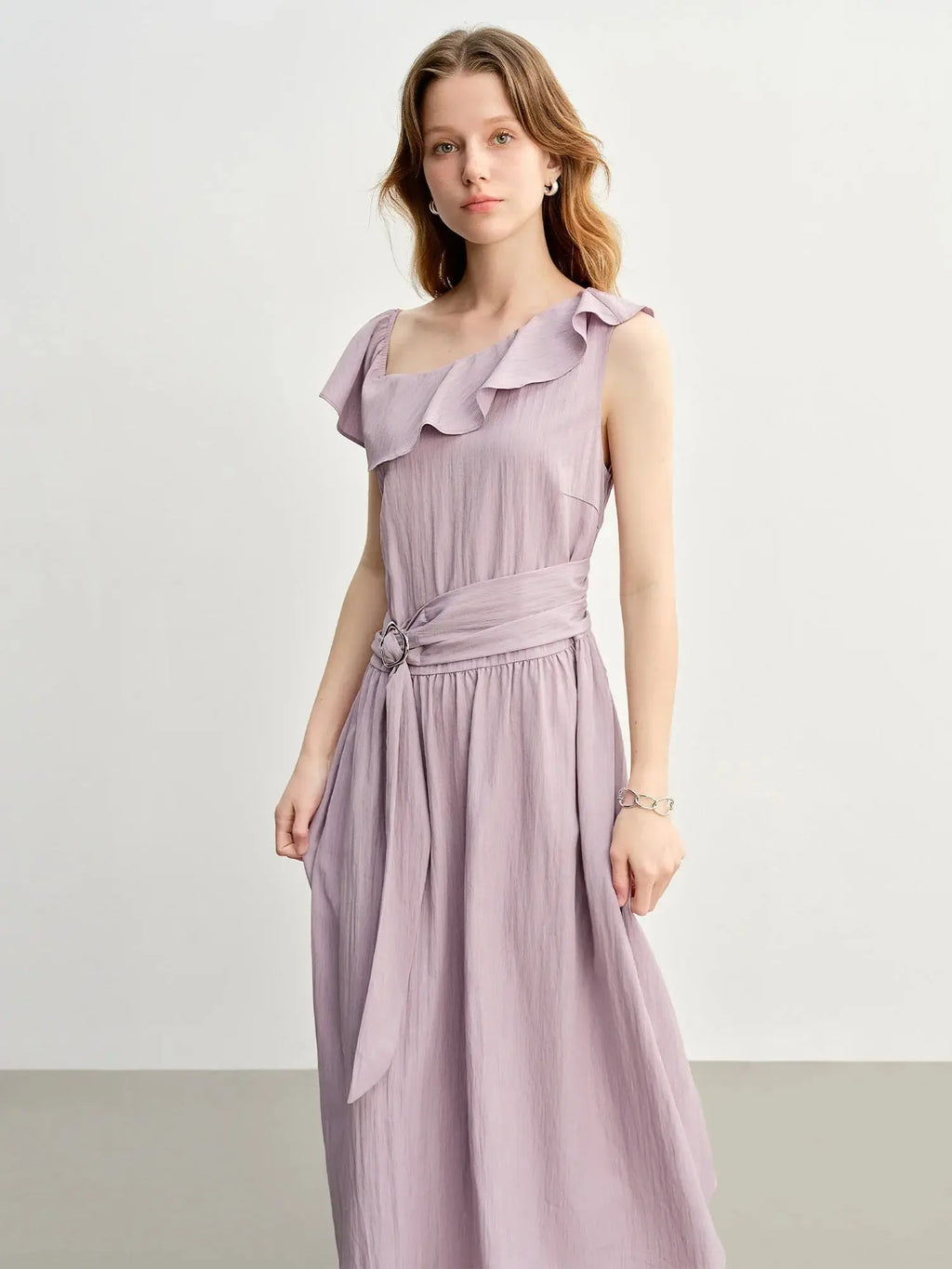 Lavender Ruffled Off-Shoulder Long Dress