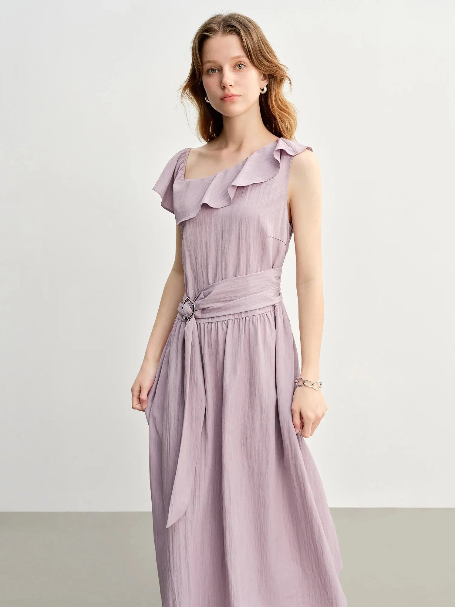 Light Purple Ruffled Off-Shoulder Summer Maxi Dress