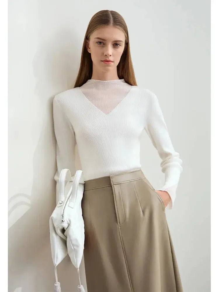 Elegant Sheer-Panel Turtleneck