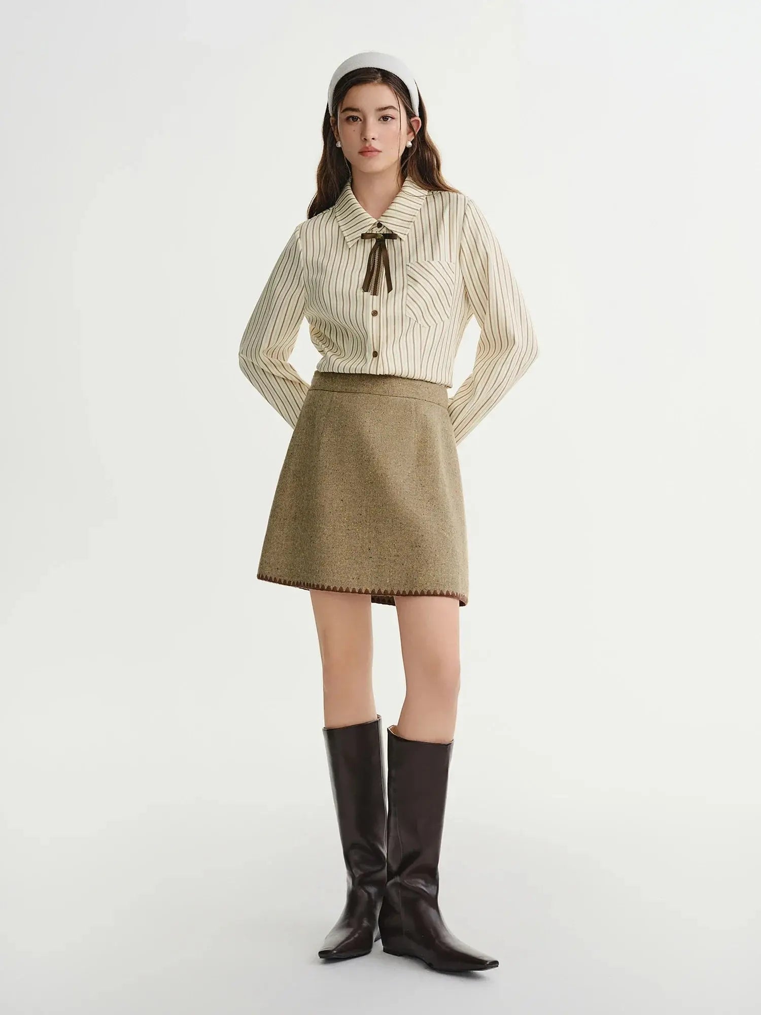 Plus Size Caramel Striped Layering Shirt