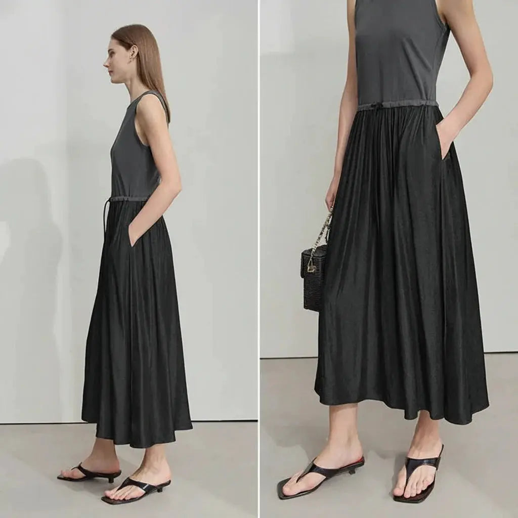 Casual Gray Splicing Slim Long Dress
