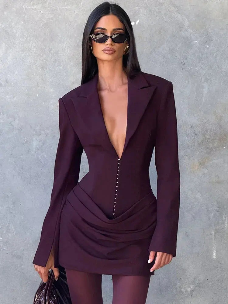 High-Waist Long Sleeve Mini Dress
