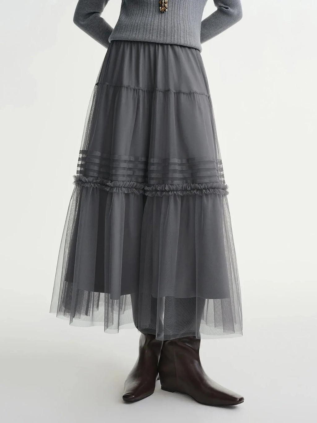 Ethereal Three-Color Mesh Straight Skirt