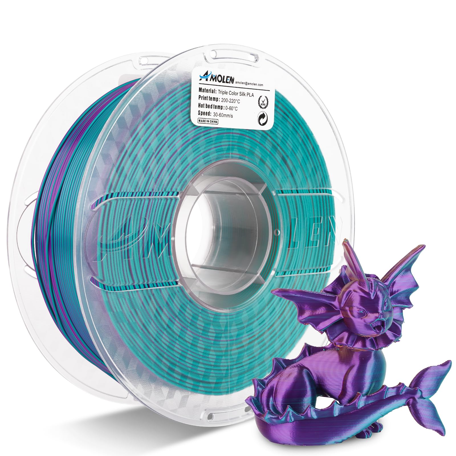 PLA Silk Triple Color 1.75mm, 1KG/2.2LB