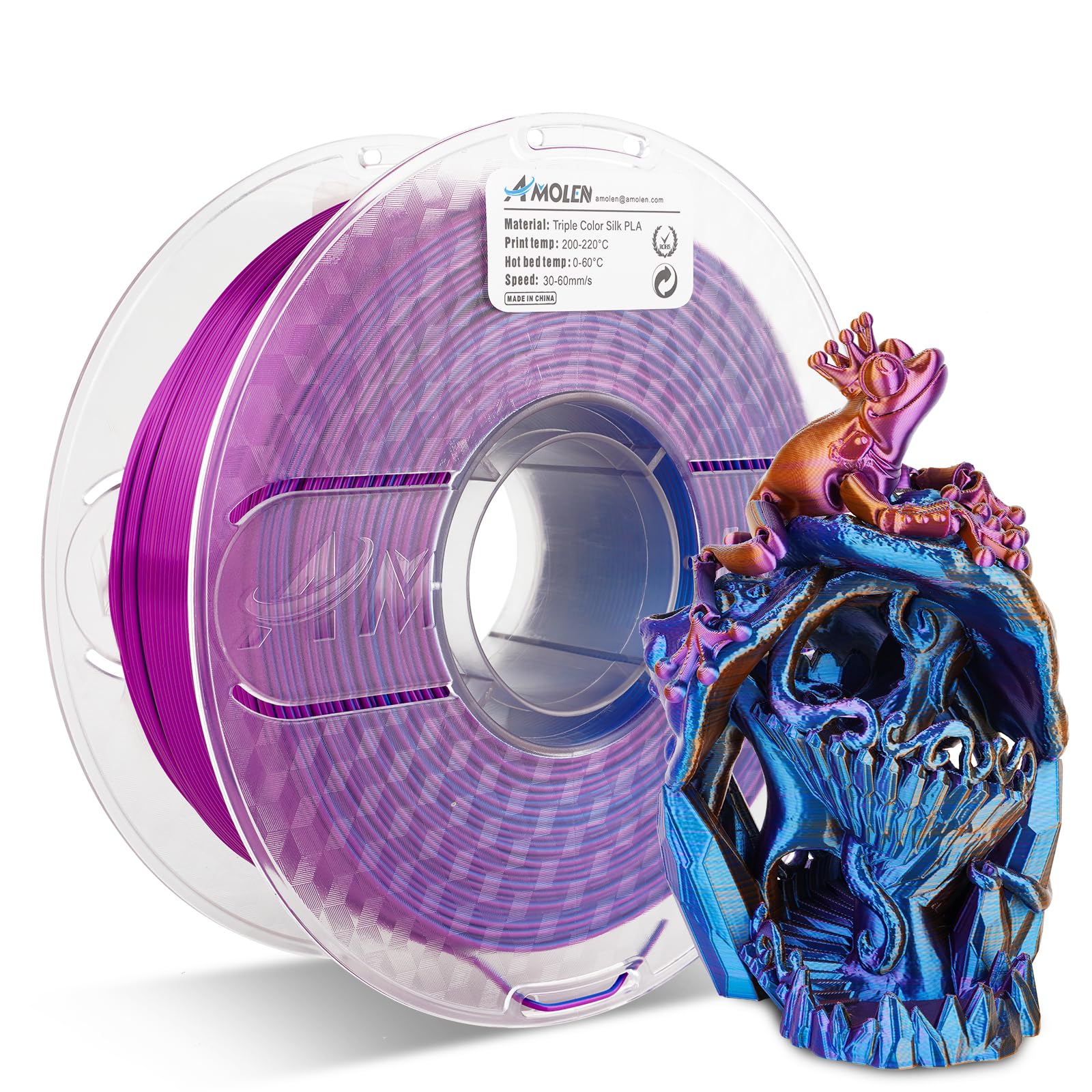PLA Silk Triple Color 1.75mm, 1KG/2.2LB