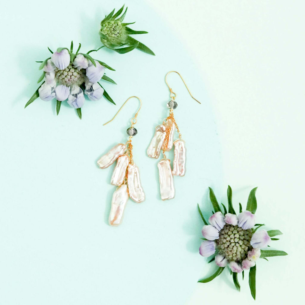 White Stick Pearl Earrings