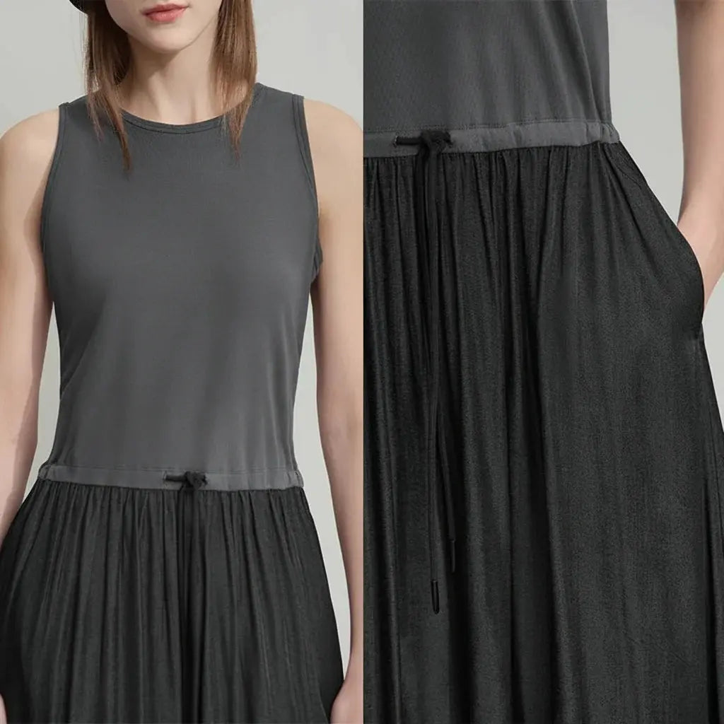 Casual Gray Splicing Slim Long Dress